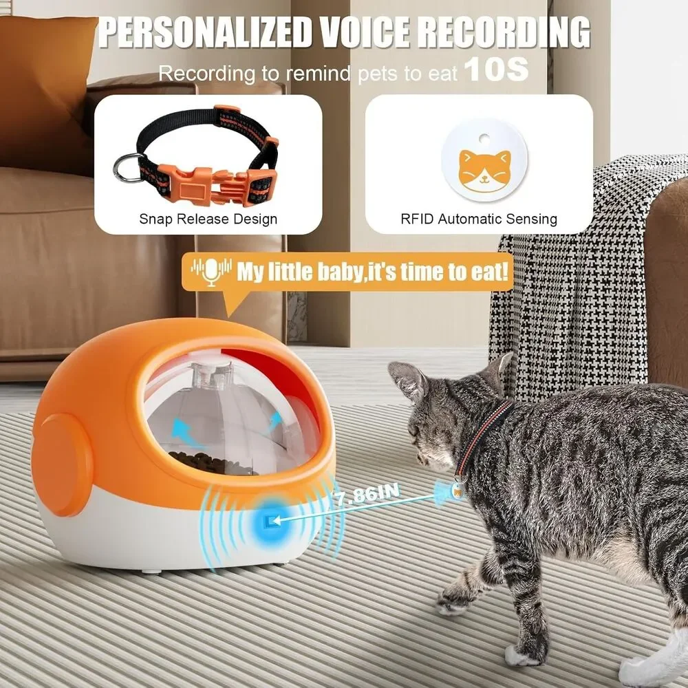Automatic RFID Cat Feeder with Collar Sensor, Timed Auto Pet Feeder Wet & Dry Fd